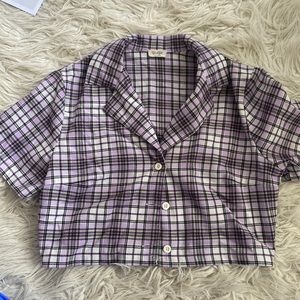 Brandy Melville Plaid Cropped Button Up